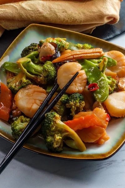 Szechuan Scallops Chinese Vegetables — Stock Photo, Image