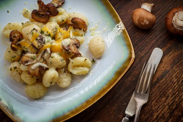 Four-Cheese Gnocchi Mushrooms — Stock Photo, Image