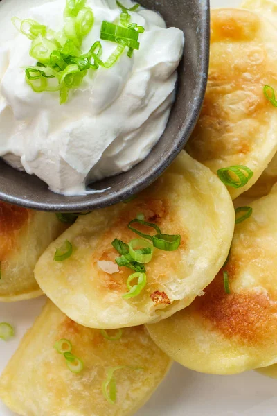 Polish Pierogies Sour Cream — Stock Photo, Image