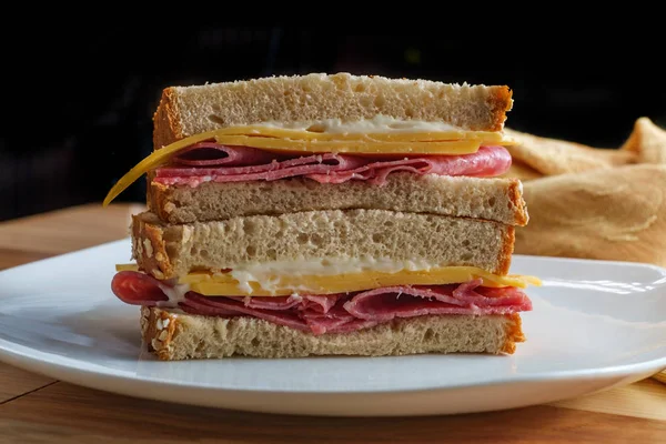 Cheese Salami Mayonnaise Sandwich — Stock Photo, Image