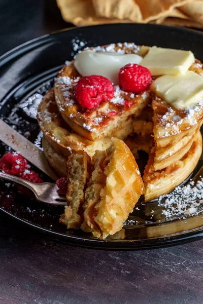 Belgické vafle Sirup Maliny — Stock fotografie