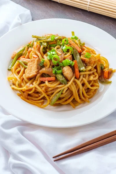 Japanese Chicken Yakisoba Noodles Stock Photo