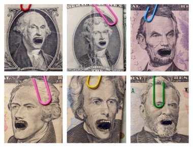 Angry founding fathers yelling in pictures on American money clipart