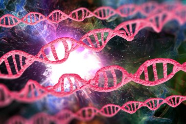Soyut DNA ipliği çift sarmallı genetik 3D çizim