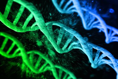 Soyut DNA ipliği çift sarmallı genetik 3D çizim