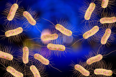 Escherichia coli ayrıca sağlık bilimi arka plan 3d illüstrasyon Ecoli bakteri olarak bilinen