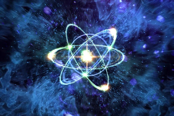Close Fundo Partículas Atômicas Coloridas Ciência Ilustração — Fotografia de Stock