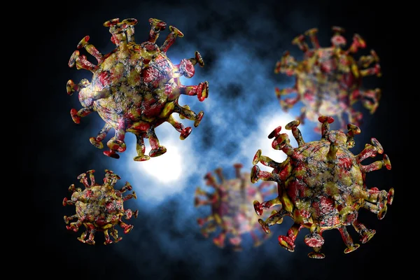Ölümcül Koronavirüs Enfeksiyonu Virüsün Mikroskobik Olarak Boyutlu Dijital Çizimi — Stok fotoğraf