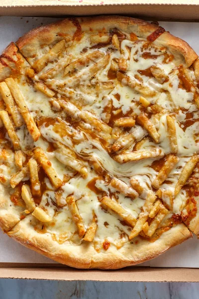 New York Stílusú Pizza Pite Diszkó Sült Krumplival Mártásban Mozzarella — Stock Fotó