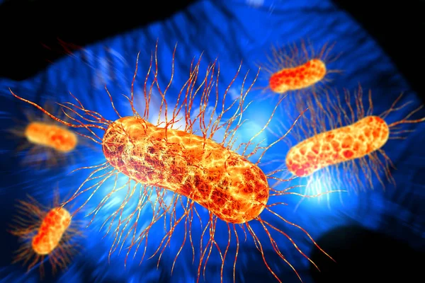 大肠杆菌也被称为大肠杆菌在健康科学背景3D插图 — 图库照片