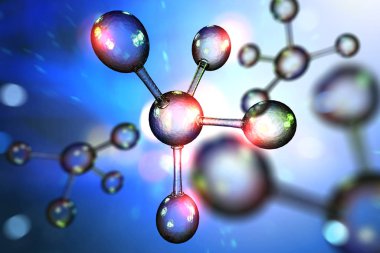 Renkli atomik parçacık arkaplan bilimi 3D illüstrasyonunu kapat