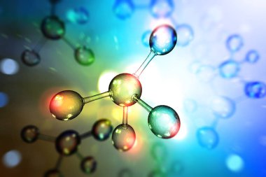 Renkli atomik parçacık arkaplan bilimi 3D illüstrasyonunu kapat
