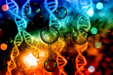 Renkli atomik parçacık arkaplan bilimi 3D illüstrasyonunu kapat