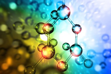 Renkli atomik parçacık arkaplan bilimi 3D illüstrasyonunu kapat