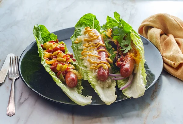 Alimentation Sans Gluten Sans Pain Enveloppements Laitue Hot Dog — Photo