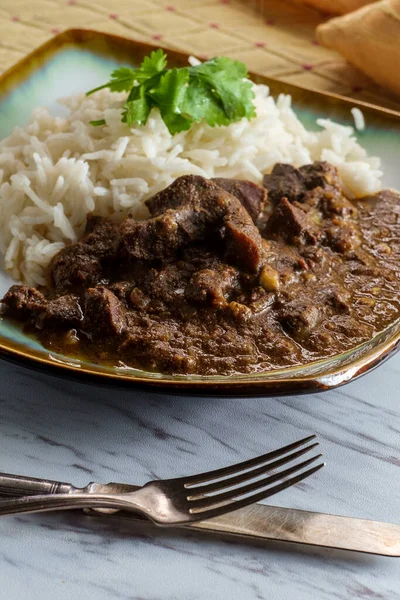 Curry Hígado Boti Indio Hecho Con Menudillos Pollo Con Arroz — Foto de Stock