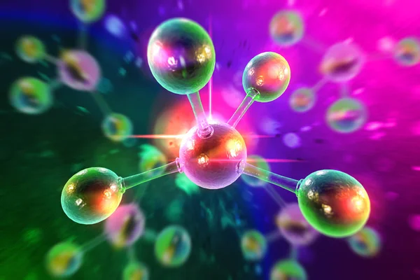 Nahaufnahme Von Bunten Atomaren Teilchen Hintergrund Wissenschaft Illustration — Stockfoto