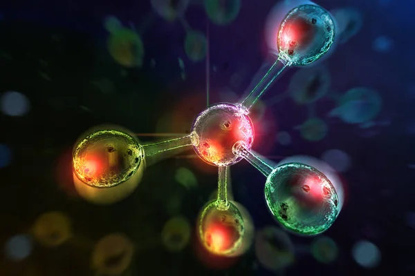 Renkli Atomik Parçacık Arkaplan Bilimi Illüstrasyonunu Kapat — Stok fotoğraf