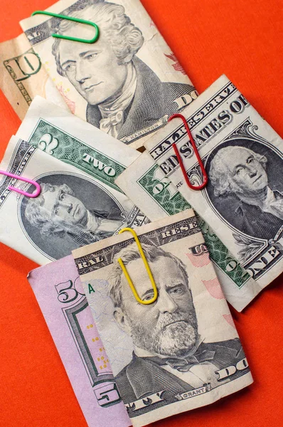 Padres Fundadores Doblados Con Clips Papel Imágenes Sobre Dinero Estadounidense — Foto de Stock
