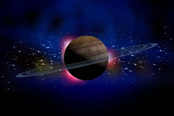 Saturn planet solar system with stars in 3D illustration background