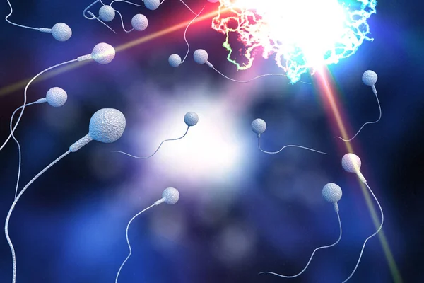 Schwimmen Spermien Rennen Eine Fruchtbare Menschliche Eizelle Imprägnieren Digitale Illustration — Stockfoto