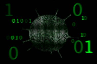 Yeşil ikili kod bilgisayar virüsü ASCII 3D İllüstrasyon