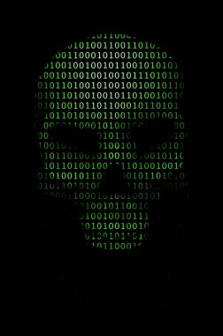 Green binary code computer virus ASCII 3D Illustration scary skull clipart