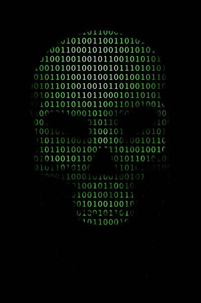 Green binary code computer virus ASCII 3D Illustration scary skull