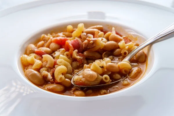 Pâtes Soupe Haricots Traditionnels Italiens Fagioli Avec Nouilles Sans Gluten — Photo