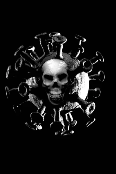 この流行の危険性を描いた死んだコロナウイルスの頭蓋骨 — ストック写真