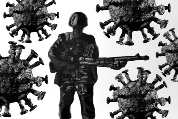 Іграшкова Армія Готова Боротися Смертельним Коронавірусом Метафорою Імунної Системи Людини — стокове фото