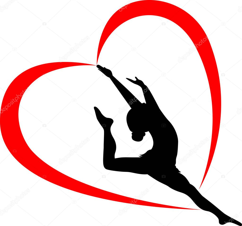 Gymnastics logo. gymnast athlete. logo in the form of heart