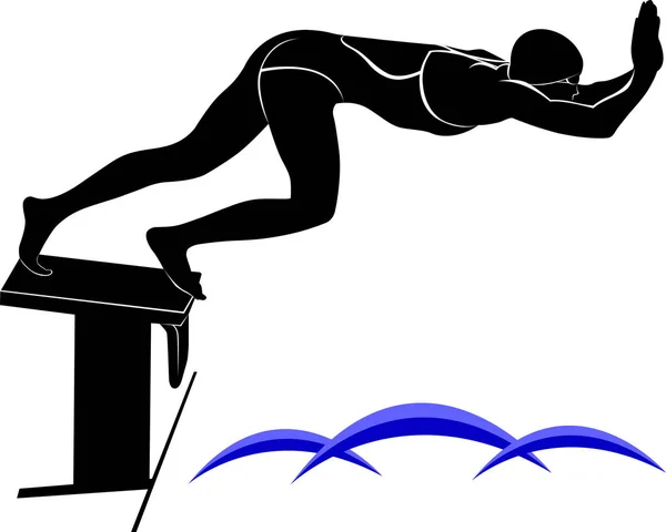 Image vectorielle d'un nageur dessinée dans le style de la gravure . — Image vectorielle