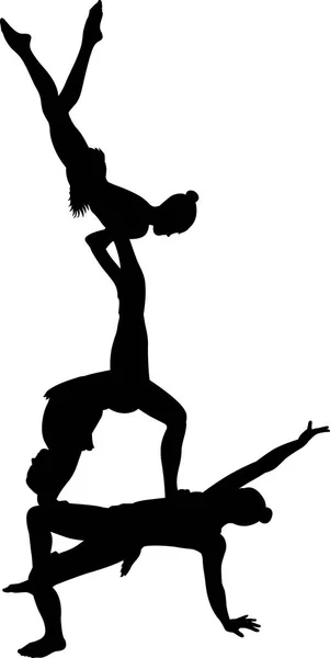 Jimnastikçiler akrobatlar vektör. Jimnastikçiler akrobatlar siyah siluet vektör. — Stok Vektör