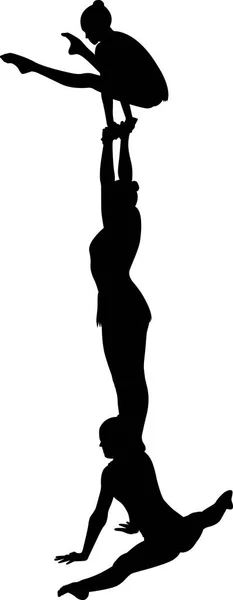 Acrobatie. Gymnastes acrobates vecteur noir silhouette . — Image vectorielle