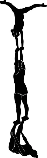 Acrobatic stunt. Gymnasts acrobats vector black silhouette. — Stock Vector