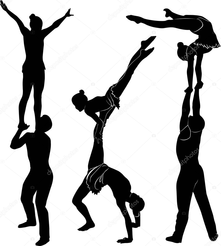Download Acrobatic Stunt Gymnasts Acrobats Vector Black Silhouette Gymnasts Acrobats Vector — Stock ...