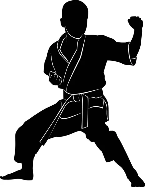 Silueta Niño Estante Artes Marciales Silueta Artes Marciales Karate — Vector de stock