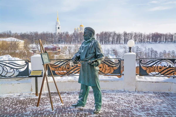 Szobor Művész Rajz Egy Gyönyörű Kilátás Nyílik Város Vladimir Szobrász — Stock Fotó