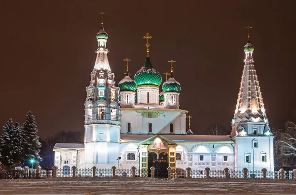 Tempio Del Profeta Elia Sulla Piazza Invernale Notte Jaroslavl — Foto Stock