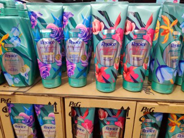 Saigon/Vietnam: 1 May 2019: Pantene Clear Rejoice shampoo conditioner big container on supermarket shelf cosmetic beauty product of Unilever