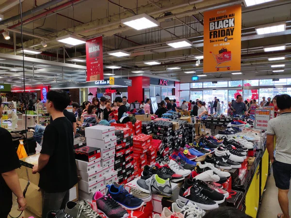 Saigon/Vietnam: 1May 19: Beautiful fashionable shoes for male and female sneakers sport shoes in supermarket
