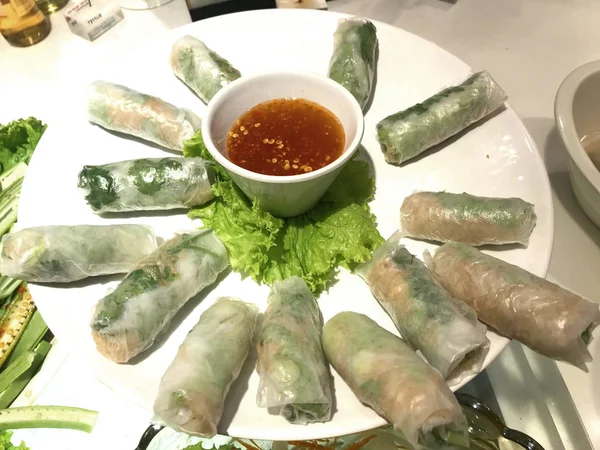 Goi Cuon Köstliche Frühlingsrolle Asiatische Küche Vietnamesische Traditionelle Lebensmittel Chilischoten — Stockfoto