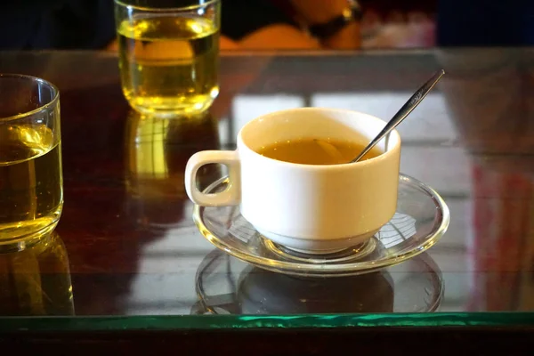 Phe Den Vietnamese Black Coffee Cup Honey Ginger Lemon Tea — Stock Photo, Image