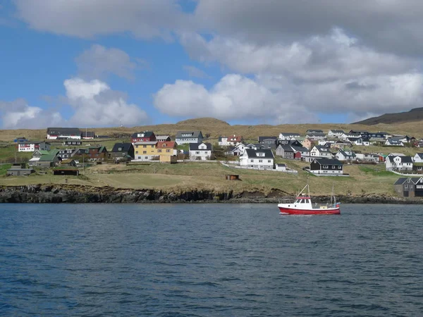 Vista Para Aldeia Costeira Kollafjordur Ilhas Faroé — Fotografia de Stock