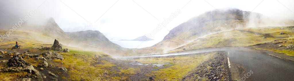 mjorkadalur, valley of fog at faroe islands