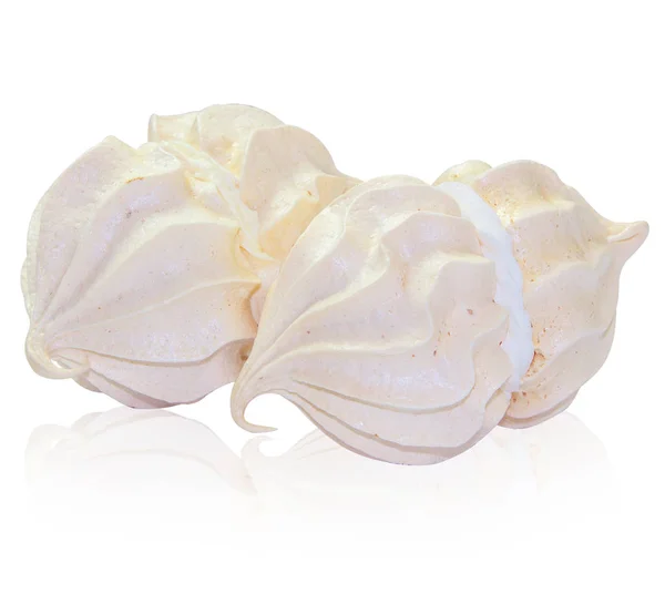 Two white meringues with cream — Stock Photo, Image