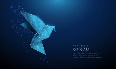 Soyut kağıt origami kuşu. Düşük poli biçimi tasarımı.