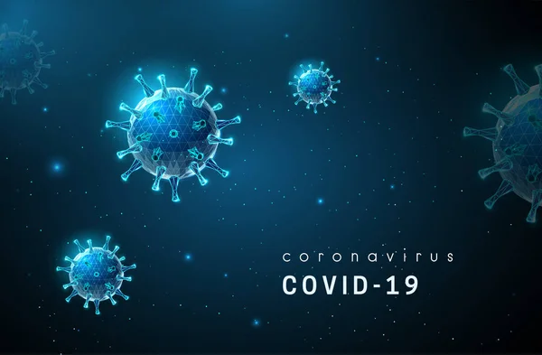 Coronavirus. Covid-19 virüsü. Düşük poli biçimi tasarımı. — Stok Vektör