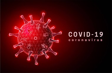 Coronavirus. Covid-19 virüsü. Düşük poli biçimi tasarımı.